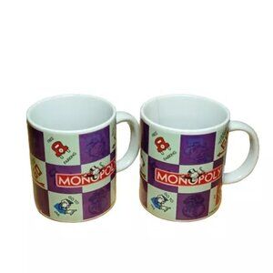 Monopoly Mugs Hasbro 2002 Sherwood Coffee Tea Cups Set of 2 Vintage